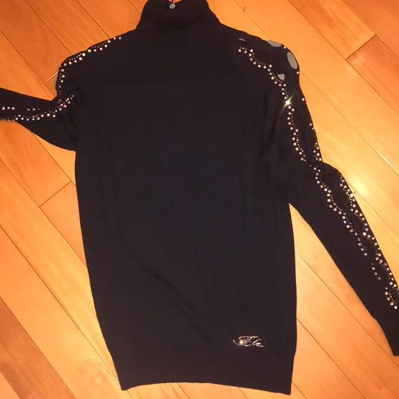 Turtleneck Rhinestone Sweater with Slits - Picture 3 of 3